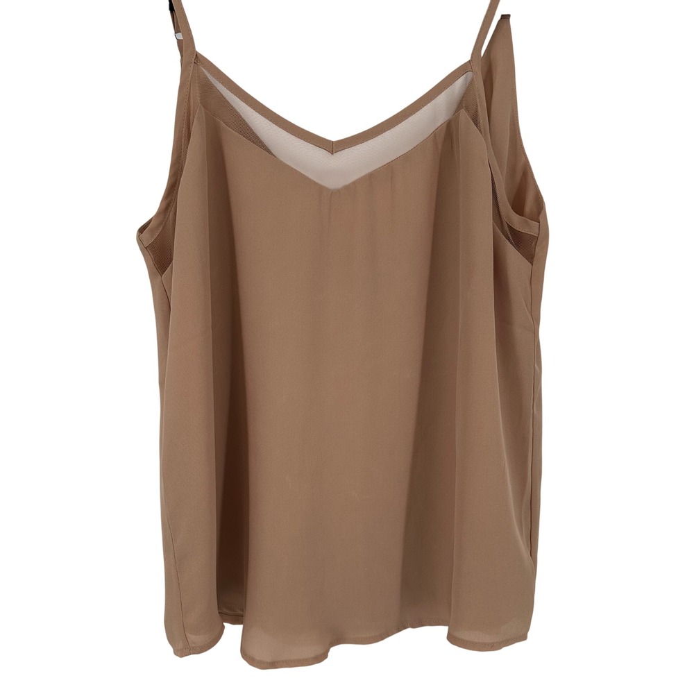Forever 21 Womens Tan Mesh Detail Cami Top Medium‎ Sleeveless Casual Blouse M
